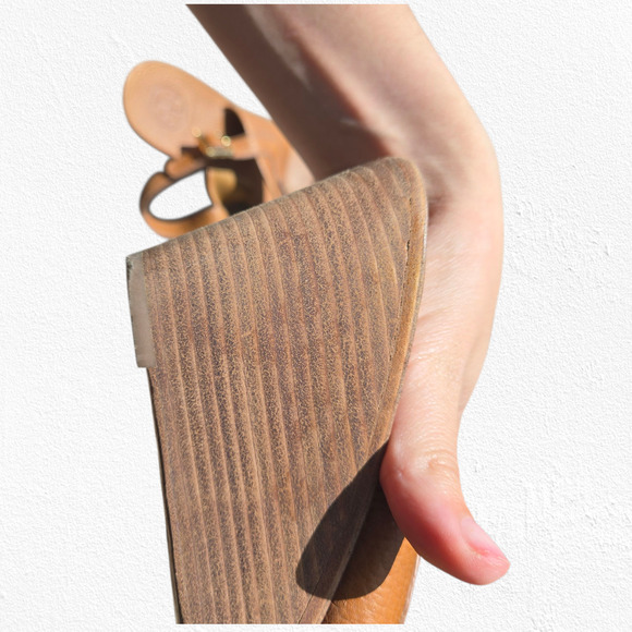 Tory Burch Tan Leather Miller Wedge Sandals Logo Slingback Heels Size 10.5M - Picture 5 of 15